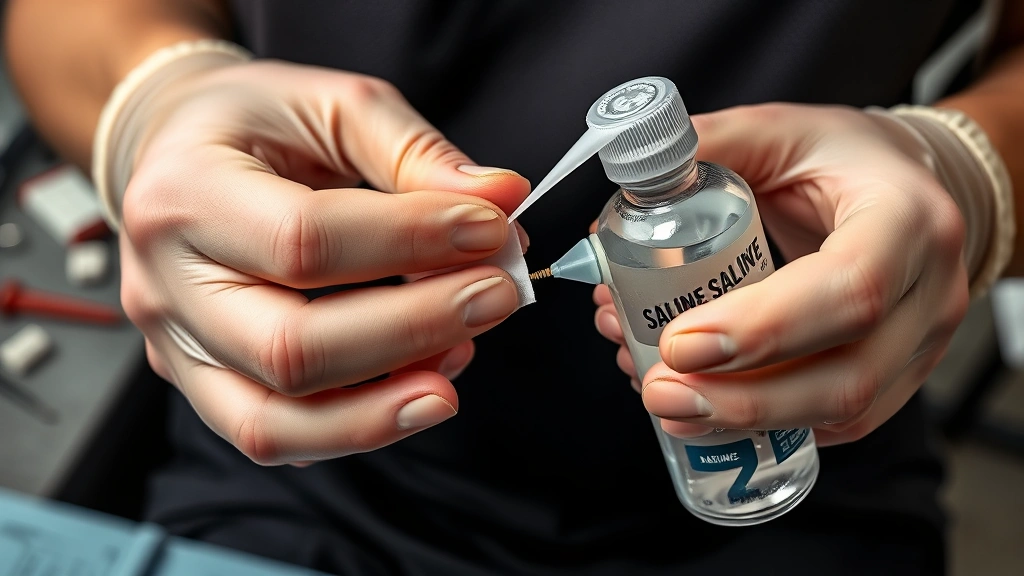 how long do nipple piercings take to heal -
Photorealistic hands of a person performing saline solution cleaning on a fresh