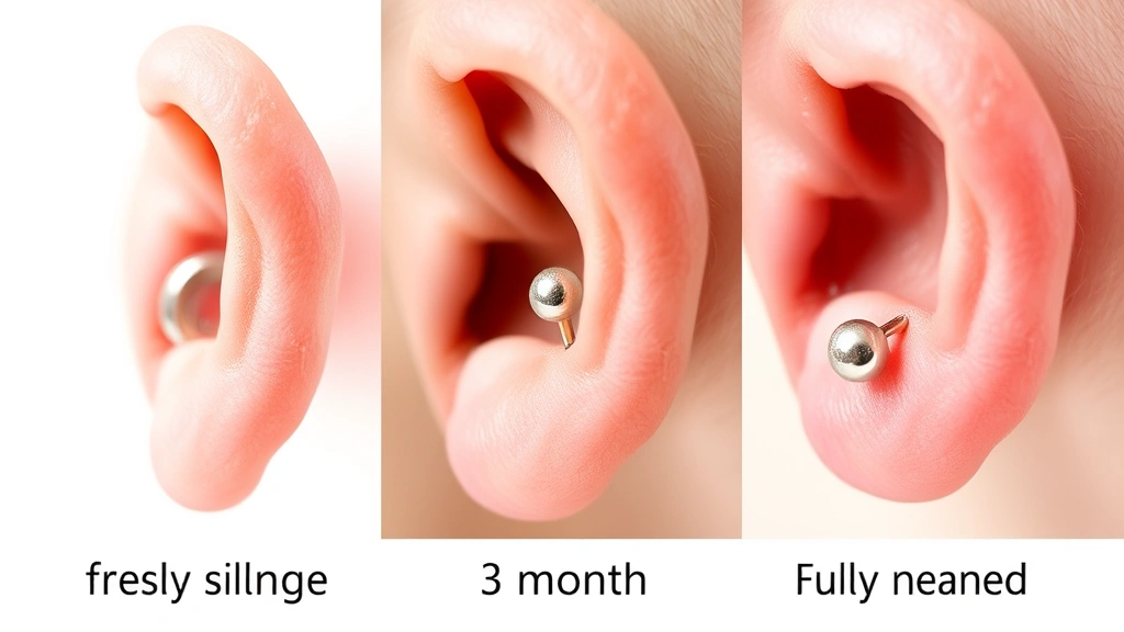 how long do nipple piercings take to heal -
Photorealistic detailed view of healing stages comparison showing a fresh pierc