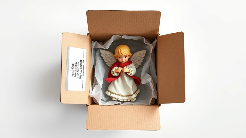how long do sonny angels take to arrive -
Photorealistic overhead shot of an open shipping box containing a Sonny Angel f