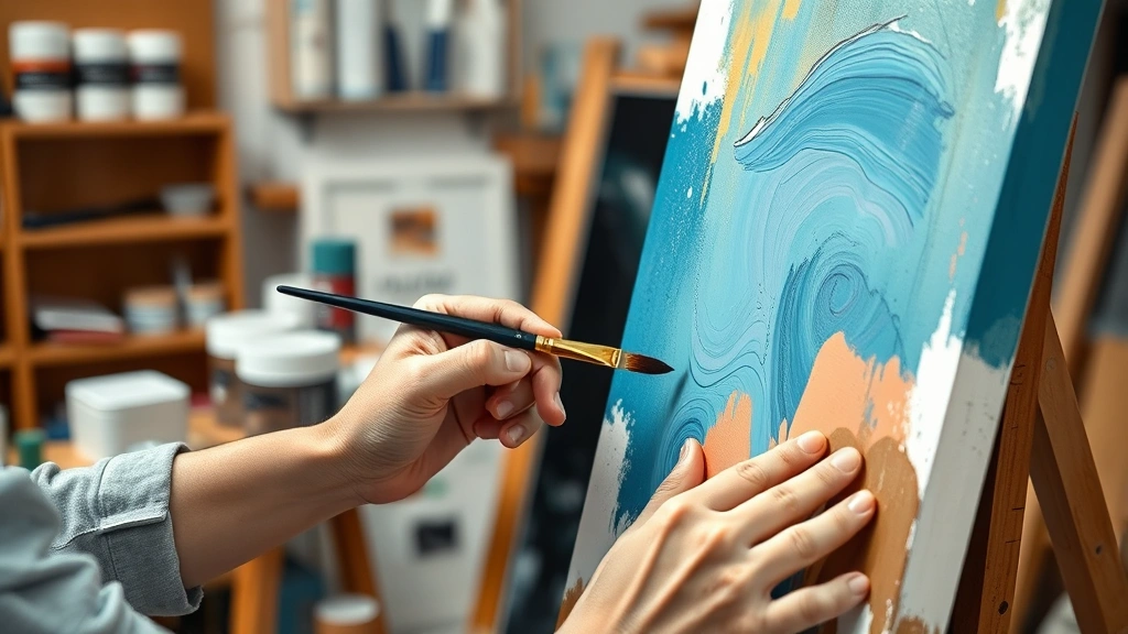 how long does acrylic paint take to dry -
photorealistic hands applying acrylic paint to canvas with brush in workshop se