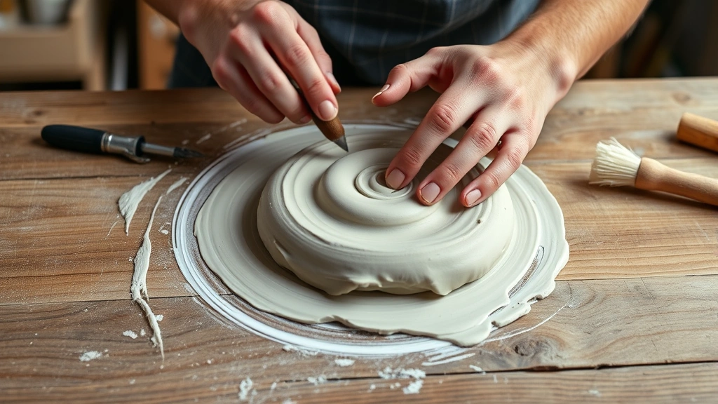 how long does air dry clay take to dry -
Photorealistic hands carefully working with air dry clay on wooden crafting tab