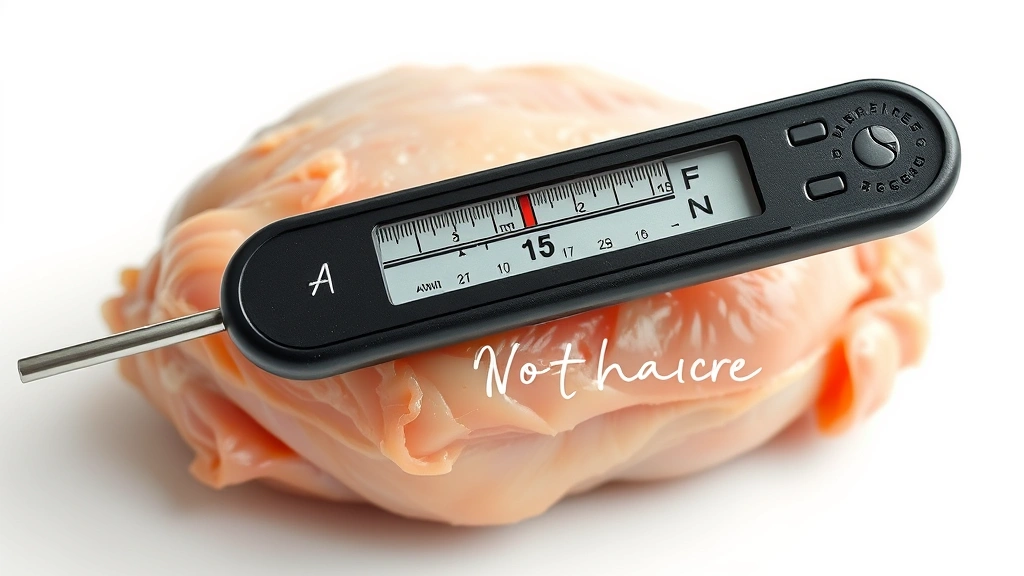 how long does chicken take to thaw -
Photorealistic close-up macro photography showing a meat thermometer inserted i