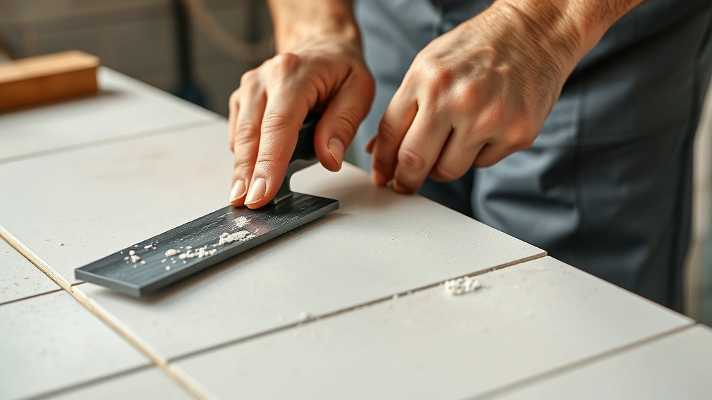 how long does grout take to dry -
photorealistic hands working, workshop setting, professional photography, no te