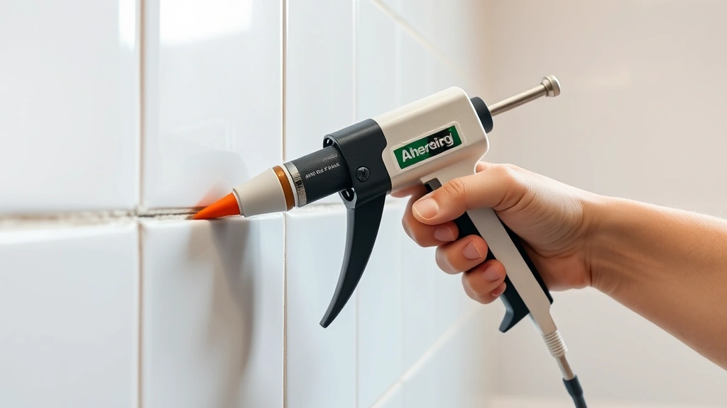 how long does it take for caulk to dry -
photorealistic hands working applying caulk with caulk gun along bathroom tile 