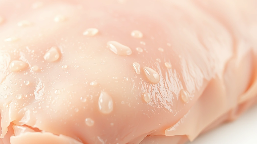 how long does it take for chicken to thaw -
Photorealistic close-up macro photography of a raw chicken breast texture with 