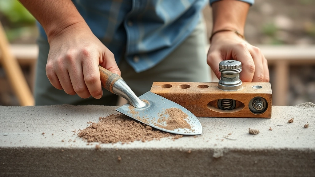 how long does it take for concrete to dry -
tools in use including trowel and level

