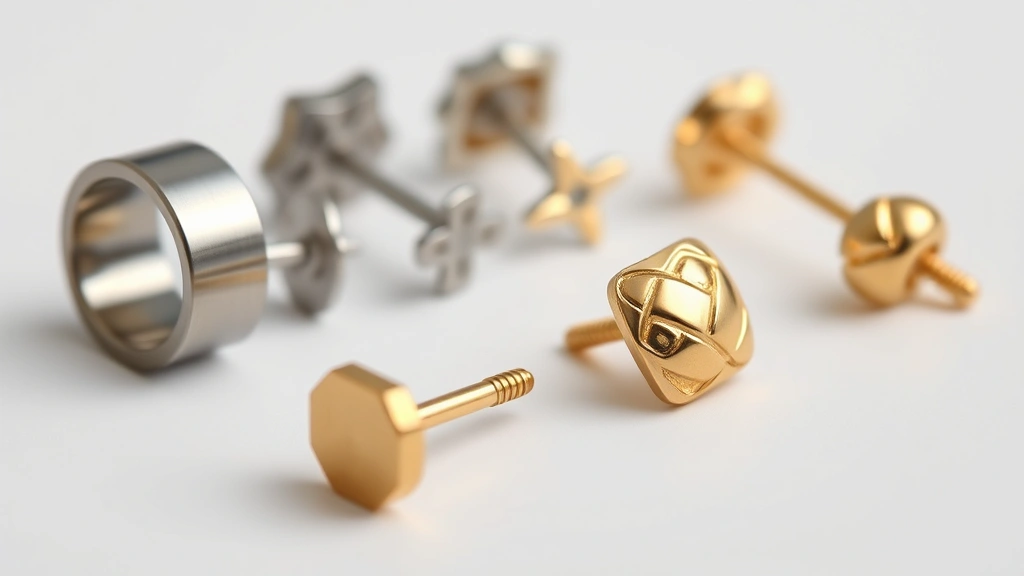 how long does it take for ear piercings to heal -
photorealistic macro close-up of different types of earring jewelry materials i