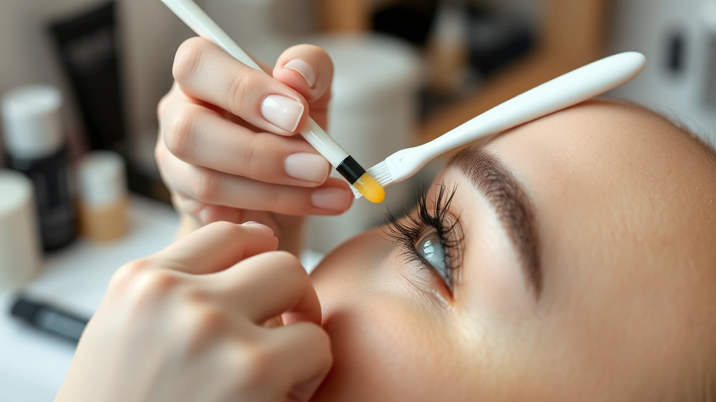 how long does it take for eyelashes to grow back -
photorealistic hands applying castor oil to eyelashes with a clean spoolie brus