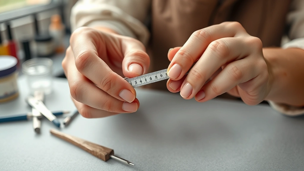 how long does it take for nails to grow -
photorealistic hands with measuring tool assessing nail growth, workshop settin