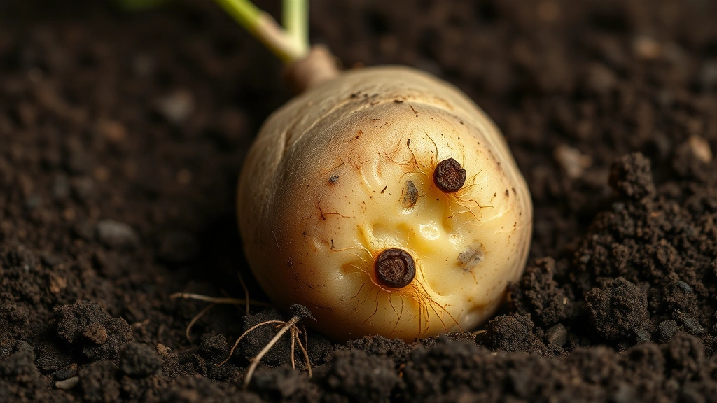 how long does it take for potatoes to grow -
Photorealistic close-up macro photography of potato tuber developing undergroun