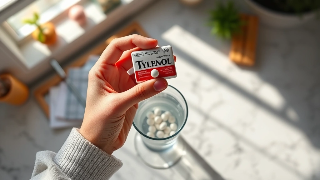 how long does it take for tylenol to work -
Photorealistic overhead shot of hands holding a Tylenol tablet above a glass of