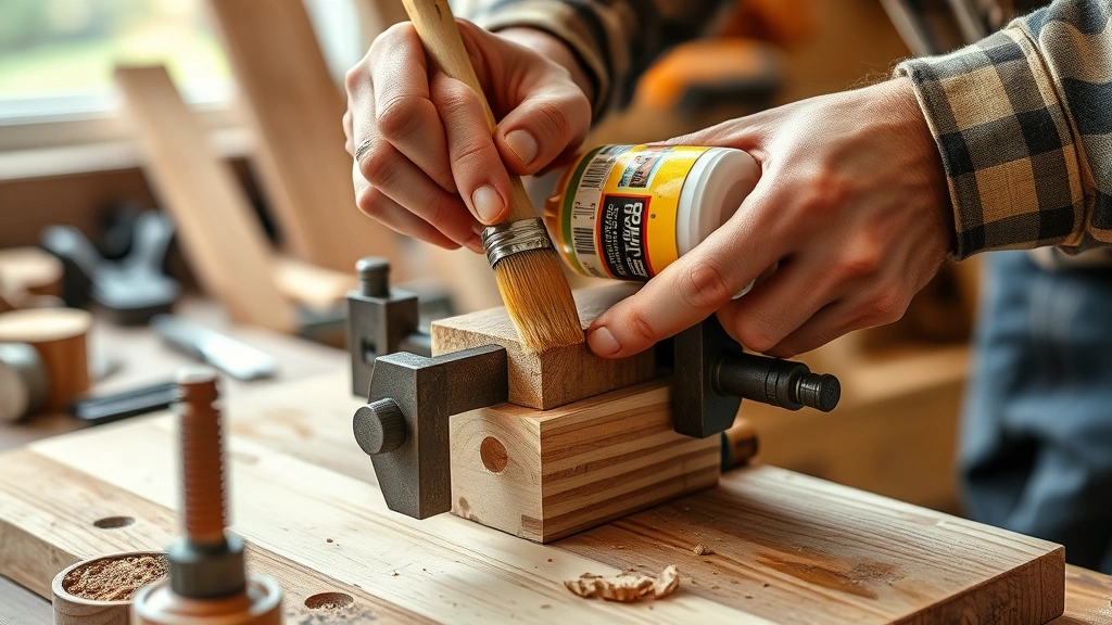 how long does it take for wood glue to dry -
photorealistic hands working, woodworker applying wood glue to wooden joint wit