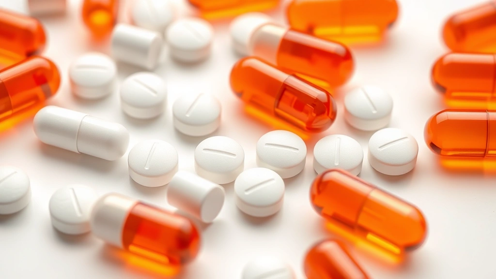 how long does it take ibuprofen to work -
Photorealistic close-up macro photography of ibuprofen tablets and liquid gel c