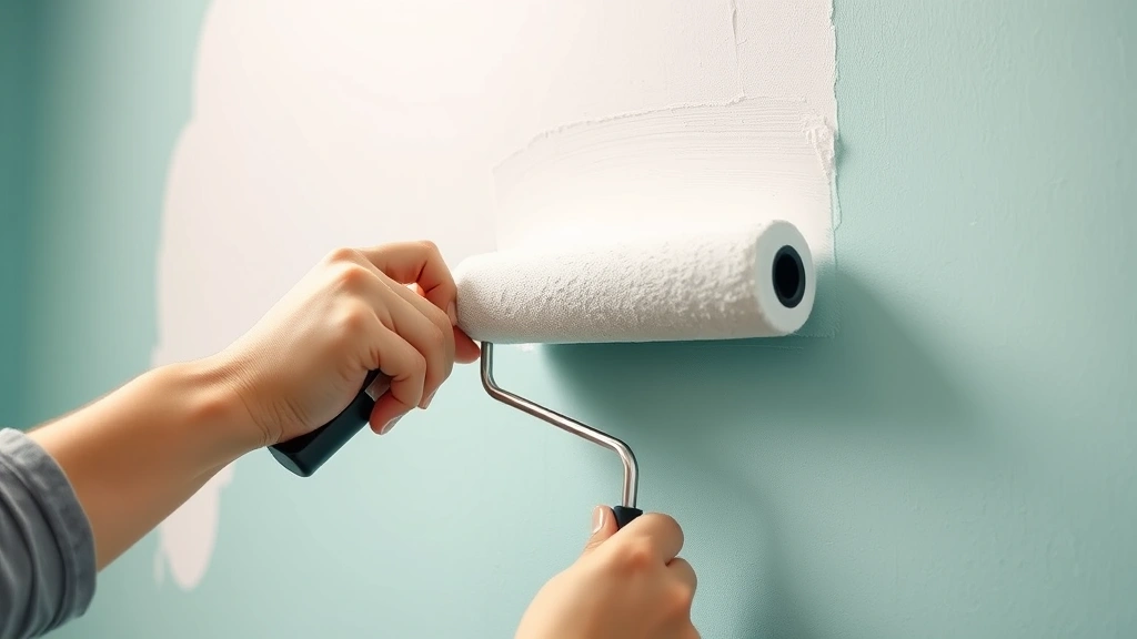 how long does it take primer to dry -
photorealistic hands applying primer with roller on wall
