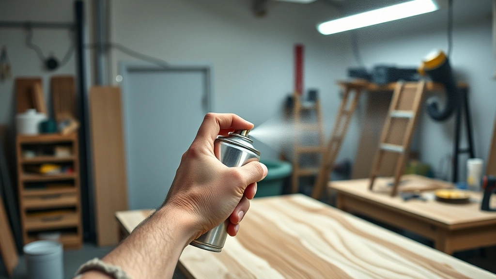 how long does it take spray paint to dry -
Photorealistic hands holding spray paint can applying light mist to wooden surf
