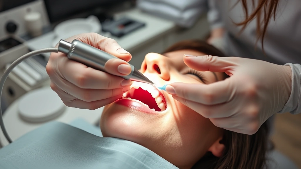 how long does it take to become a dental hygienist -
Photorealistic hands of dental hygienist using ultrasonic scaler on patient tee