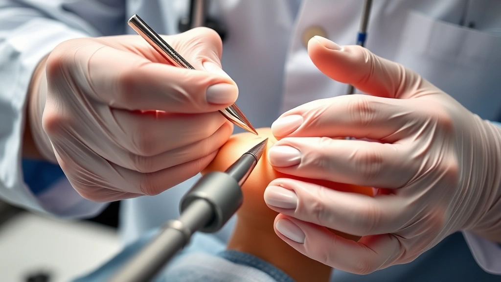 how long does it take to become a dermatologist -
Photorealistic hands of dermatologist performing skin biopsy procedure with sur
