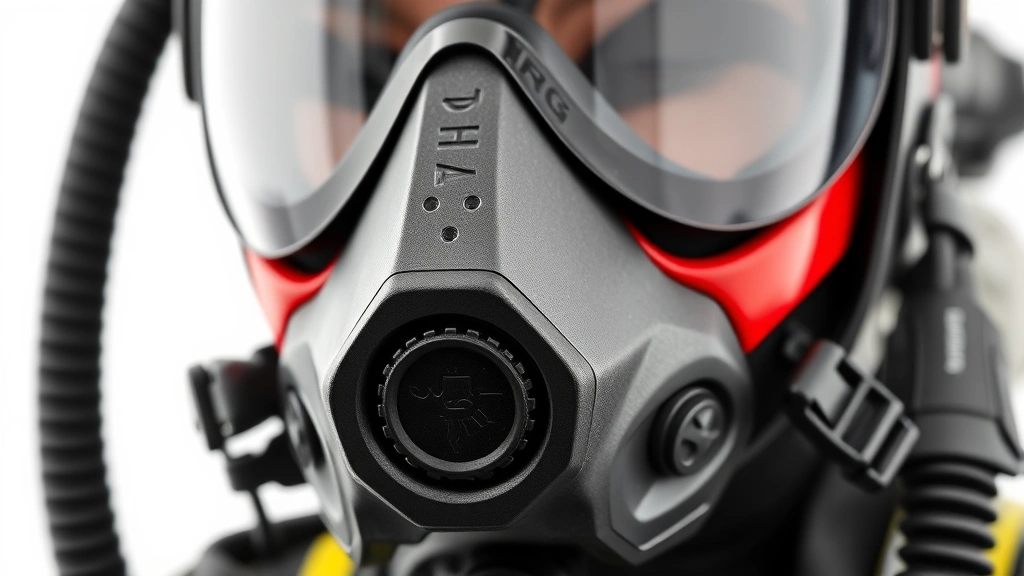 how long does it take to become a firefighter -
Photorealistic close-up macro photography of firefighter SCBA (self-contained b
