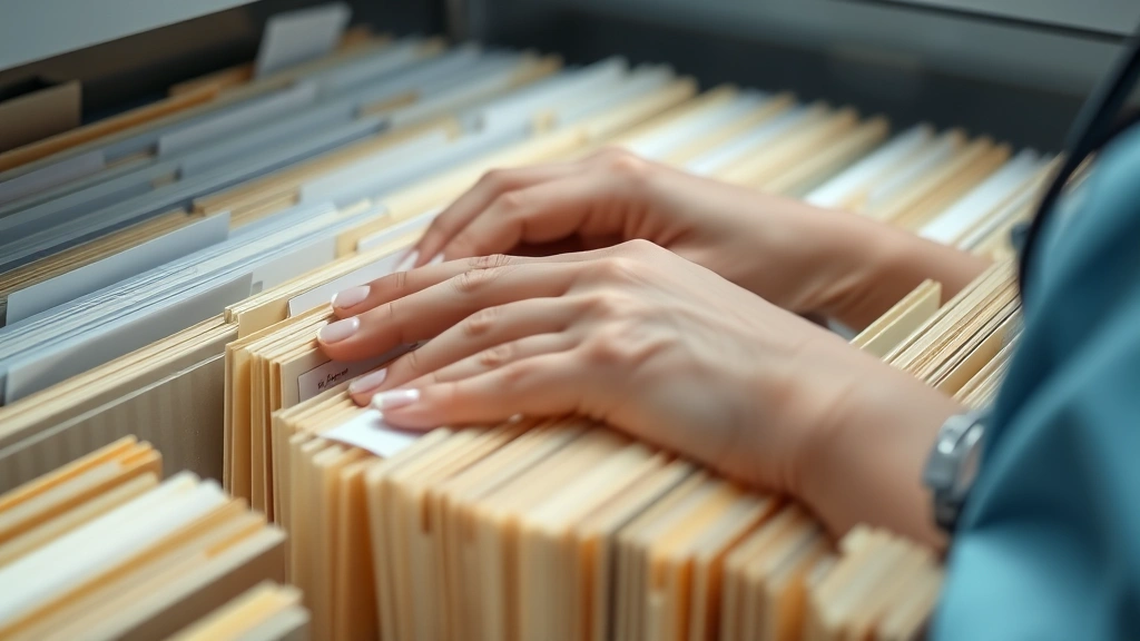 how long does it take to become a medical assistant -
Photorealistic close-up of medical assistant’s hands organizing patient f