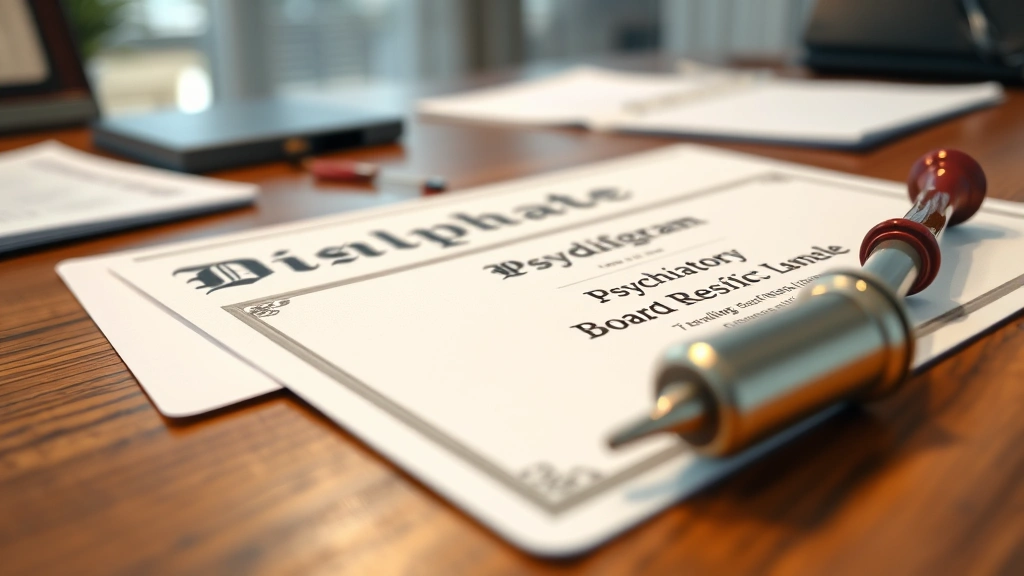how long does it take to become a psychiatrist -
photorealistic close-up of medical diploma and psychiatry board certification d