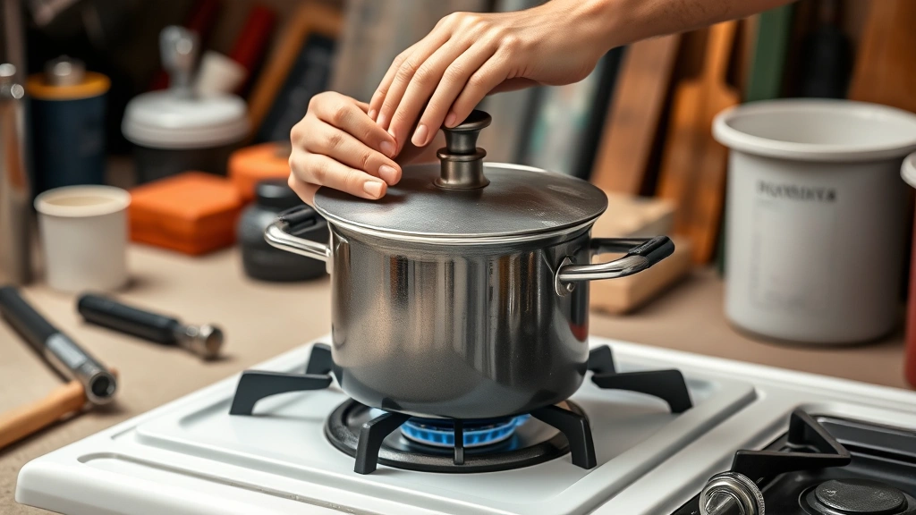 how long does it take to boil water -
photorealistic hands working, person’s hands placing lid on pot of water 