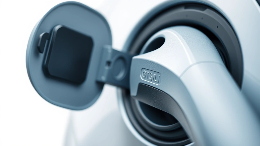 how long does it take to charge an electric car -
photorealistic close-up macro shot of electric car charging port and connector,