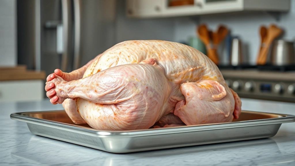 how long does it take to defrost a turkey -
high detail: fully thawed whole turkey on clean stainless steel tray in bright 