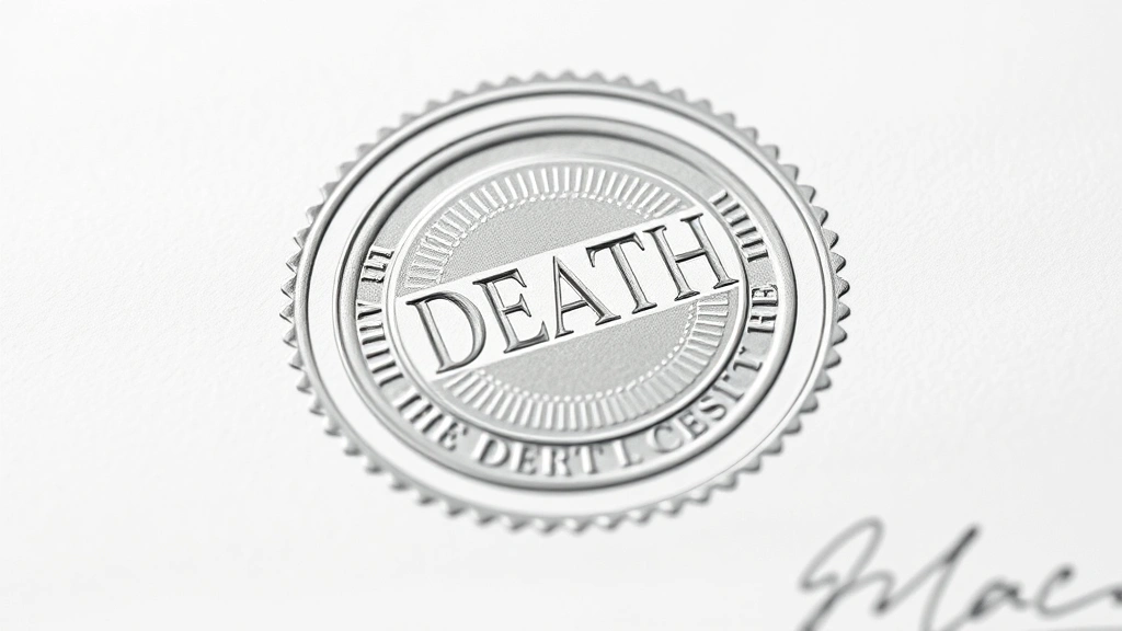 how long does it take to get a death certificate -
photorealistic close-up macro photography of official death certificate seal an