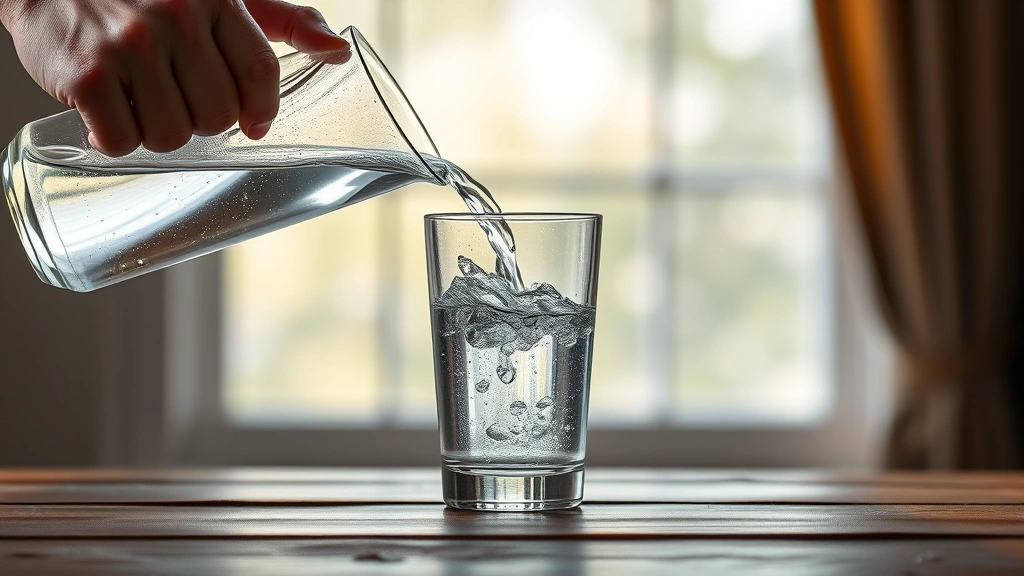 how long does it take to pee after drinking water -
photorealistic hands pouring fresh water from pitcher into glass
