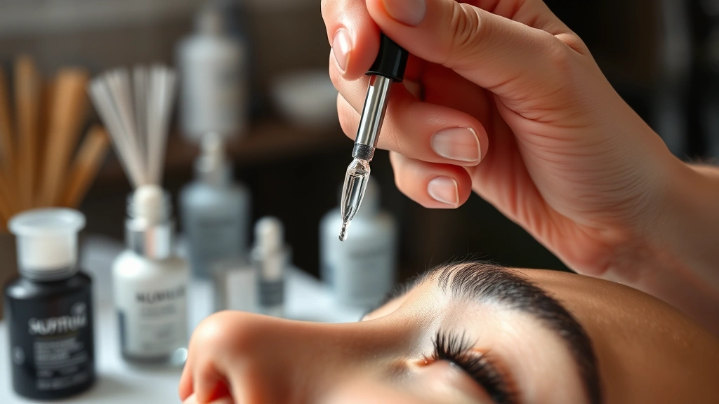 how long does it take to regrow eyebrows -
Photorealistic close-up of hands applying eyebrow growth serum with a precise a