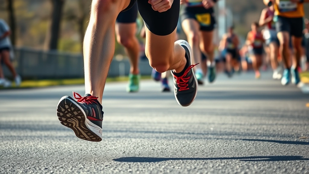 how long does it take to run a marathon -
photorealistic runner’s legs and feet pounding pavement during marathon, 