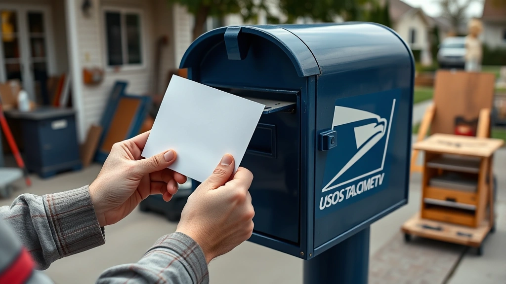 how long does it take to send a letter -
Photorealistic hands of a person placing a white envelope into a blue USPS mail