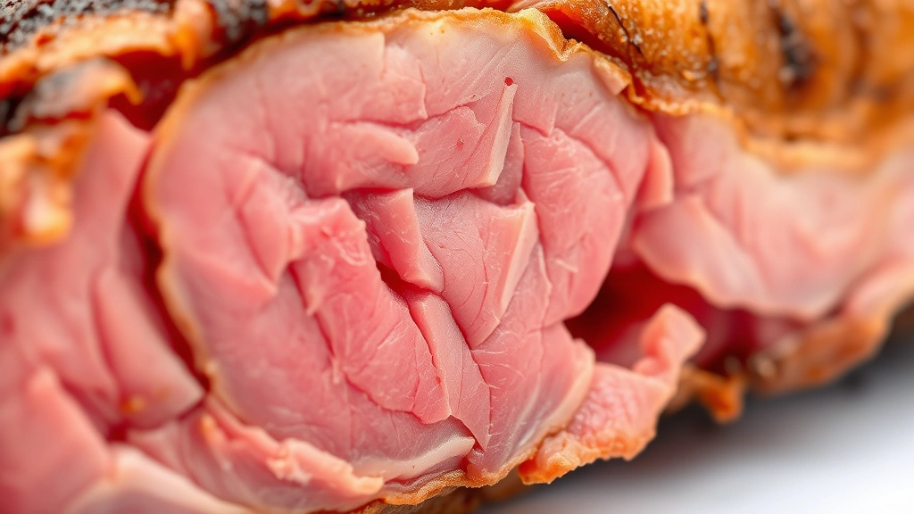 how long does it take to smoke a pork butt -
photorealistic close-up of pork butt bark texture with pink smoke ring visible,