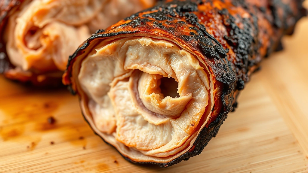 how long does it take to smoke a turkey -
photorealistic close-up macro shot of smoked turkey skin showing crispy bark te