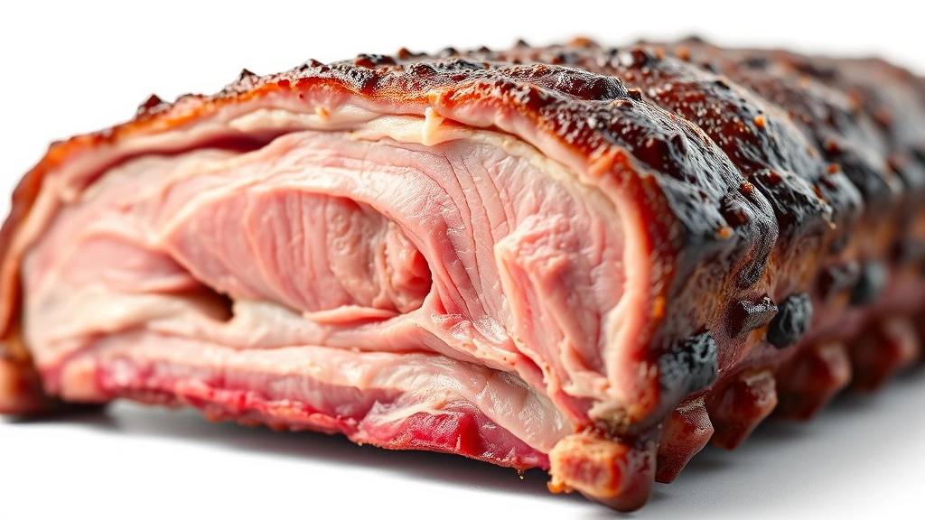 how long does it take to smoke ribs -
photorealistic close-up macro photography of smoked rib meat cross-section show