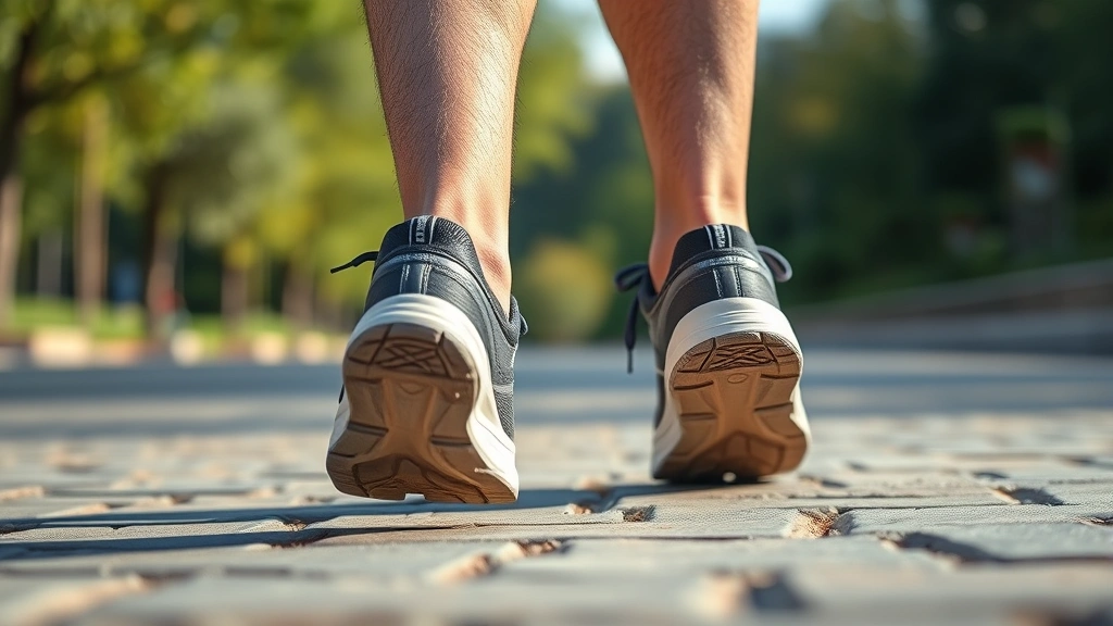 how long does it take to walk a 5k -
Photorealistic close-up of a person’s feet and lower legs in proper walki