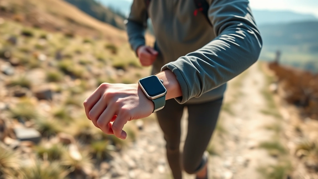 how long does it take to walk a 5k -
Photorealistic photo of a person checking their smartwatch or fitness tracker w