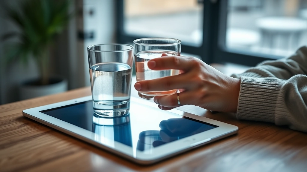 how long does it take zofran to work -
Photorealistic hands holding a glass of water with a tablet nearby on a clean w