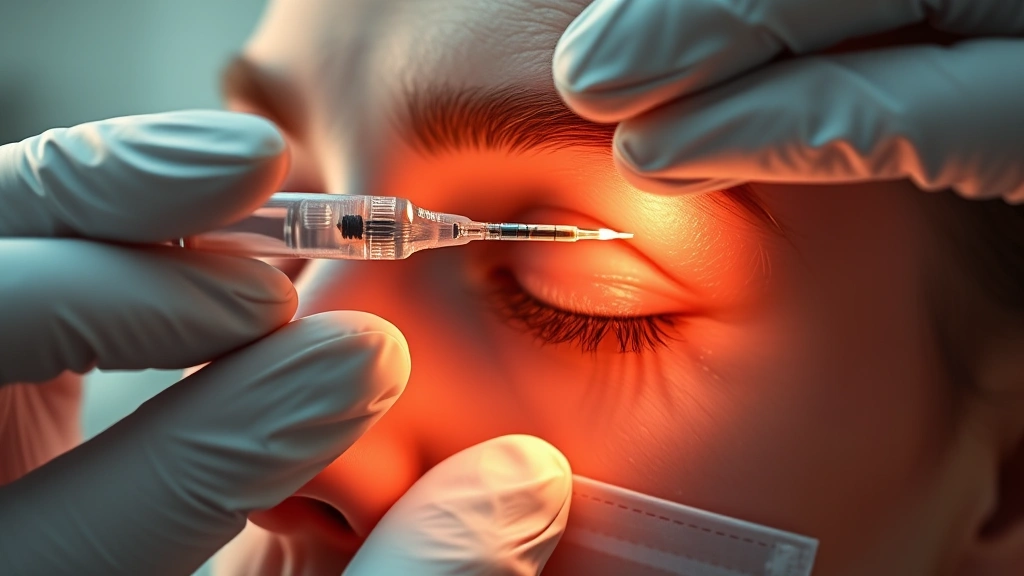 how long for botox to work -
photorealistic close-up of hands holding a fine botox needle with medical glove