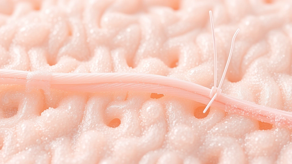 how long for dissolvable stitches to dissolve -
Photorealistic detailed close-up of absorbable suture material in various stage