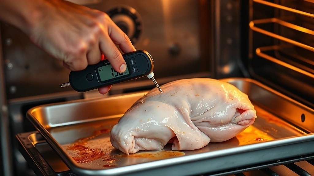 how long to bake boneless chicken thighs -
photorealistic hands inserting instant-read meat thermometer into thick boneles