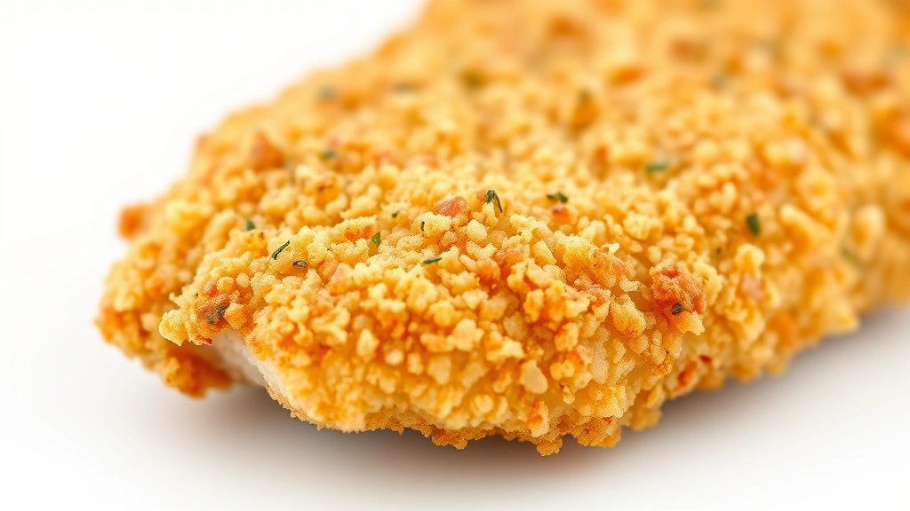 how long to bake chicken tenders -
Close-up macro shot of crispy panko-breaded chicken tender showing texture deta
