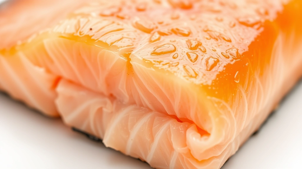 how long to bake salmon at 350 -
Photorealistic close-up macro photography of cooked salmon flesh showing perfec