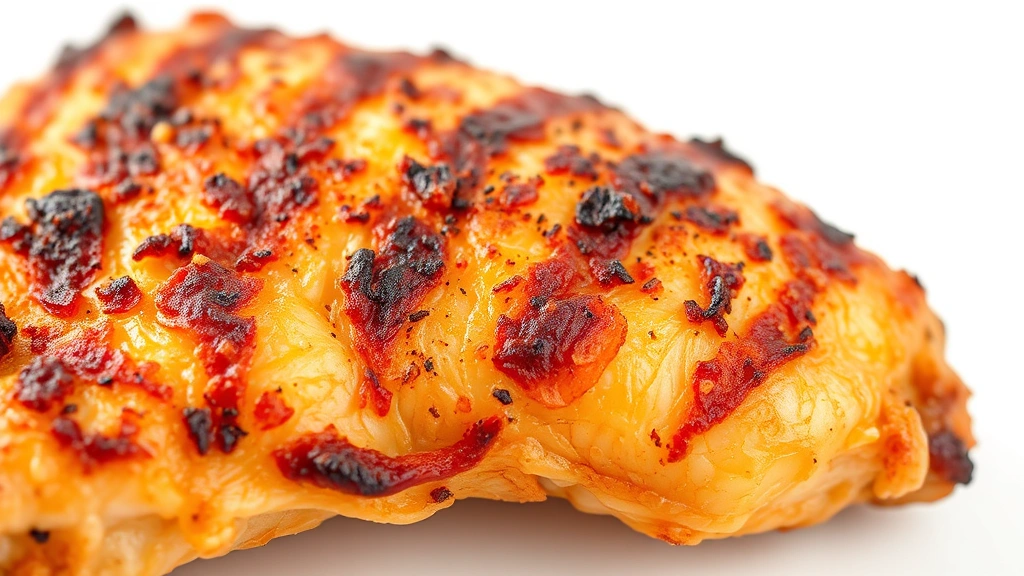 how long to bbq chicken thighs -
Photorealistic close-up macro photography of crispy grilled chicken skin with g