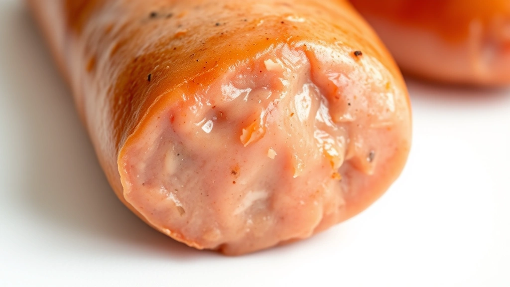 how long to boil brats -
Photorealistic close-up macro shot of bratwurst casing texture showing proper b