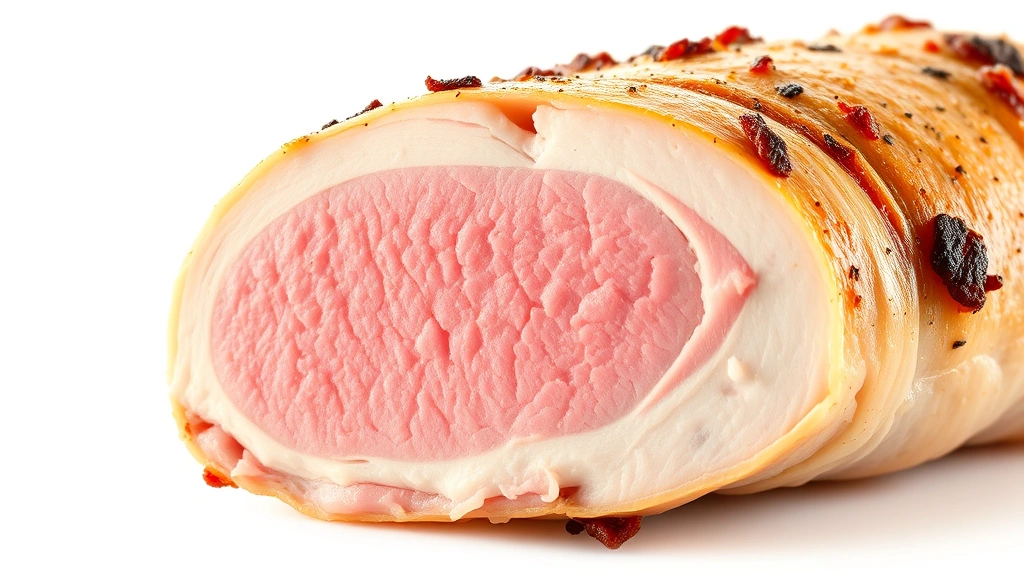 how long to cook a pork loin in the oven -
Photorealistic close-up macro photography of a perfectly cooked pork loin cross