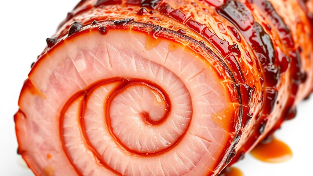 how long to cook a spiral ham -
photorealistic close-up macro photography of spiral ham crosshatch scoring patt