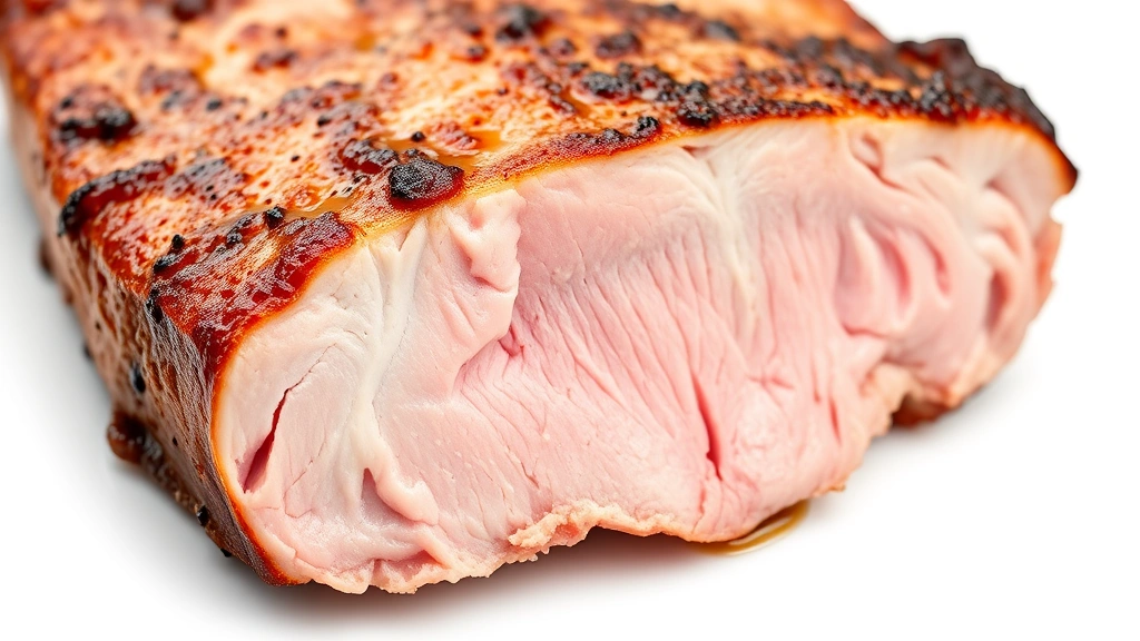 how long to cook boneless pork chops in oven -
Photorealistic close-up macro photography of a sliced boneless pork chop showin