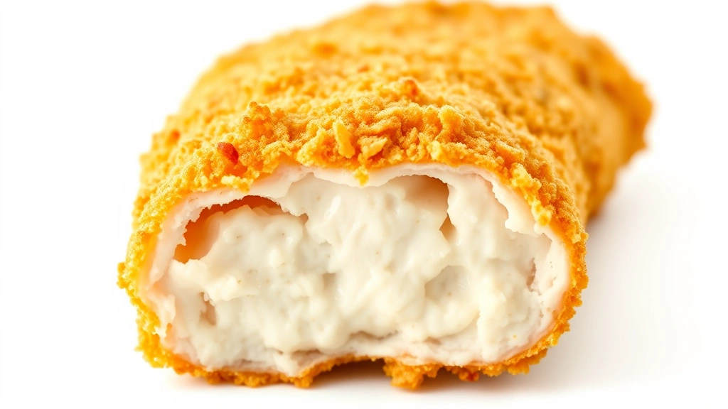 how long to cook chicken tenders in oven at 400 -
Photorealistic close-up macro shot of a perfectly cooked chicken tender cross-s