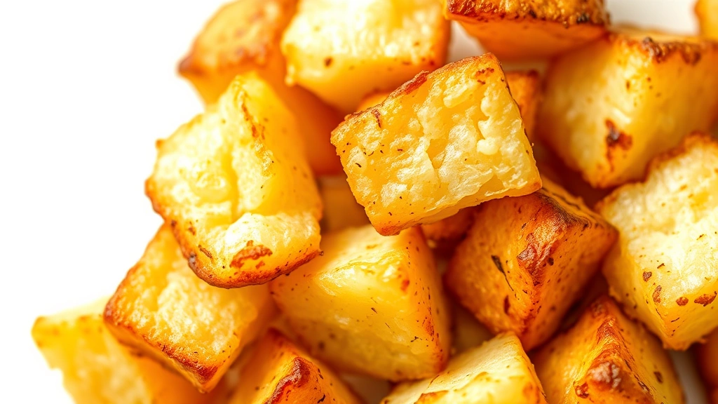 how long to cook diced potatoes in oven -
Close-up macro photography of crispy golden roasted potato cubes showing textur